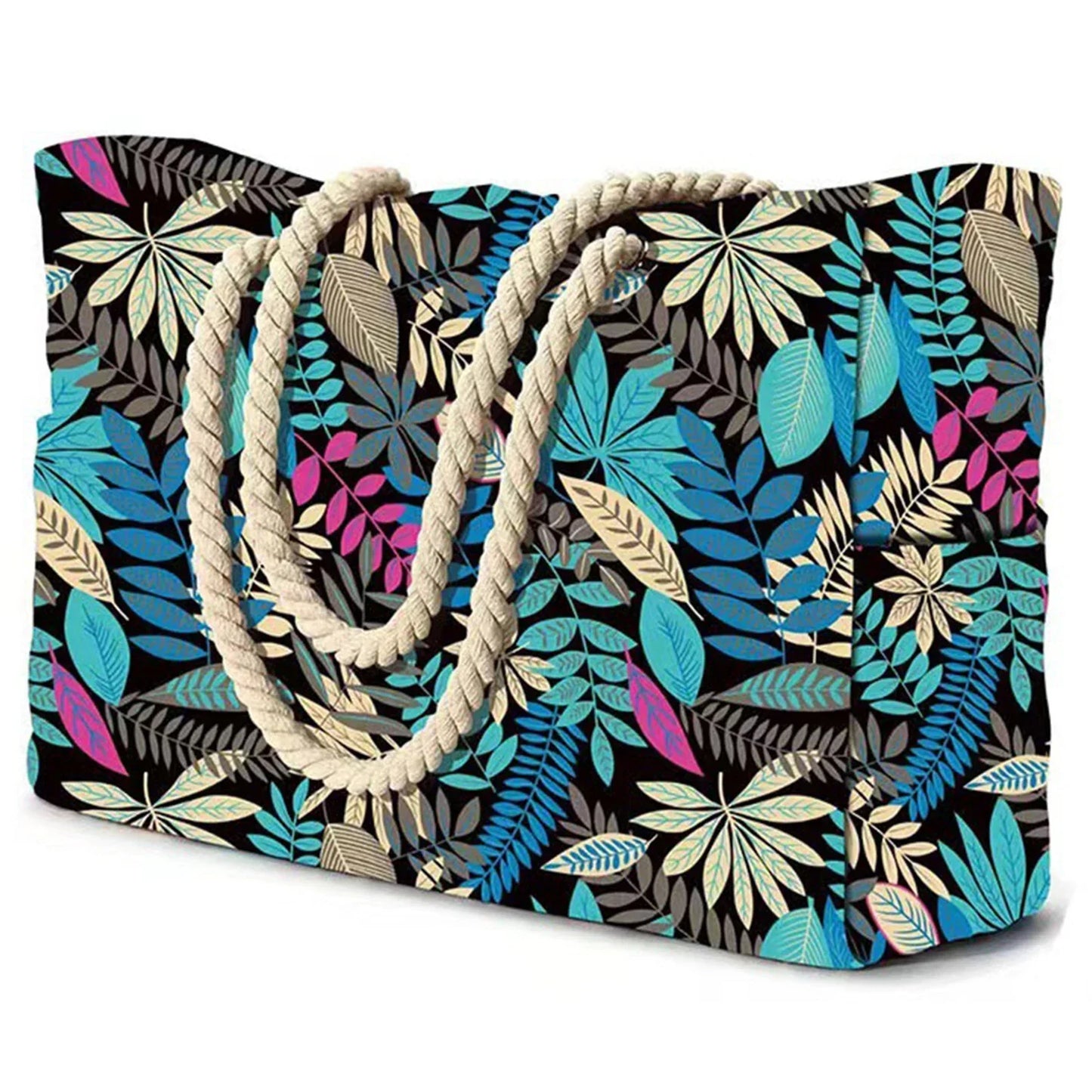Colorful Stripe Folding Beach Tote Bag with Zipper