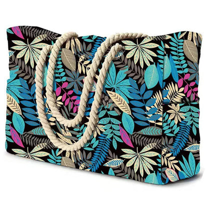 Colorful Stripe Folding Beach Tote Bag with Zipper