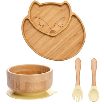 Natural Bamboo Baby Dish Set with Strong Suction Base