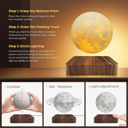 Glowing 3D Moon Table Lamp with LED Magnetic Base