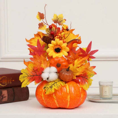 Fall Decorative Pumpkin with Fake Flowers, 25-30cm