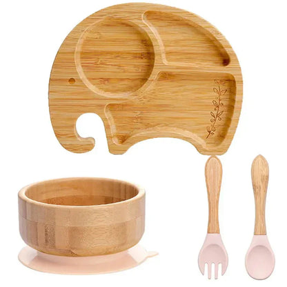 Natural Bamboo Baby Dish Set with Strong Suction Base