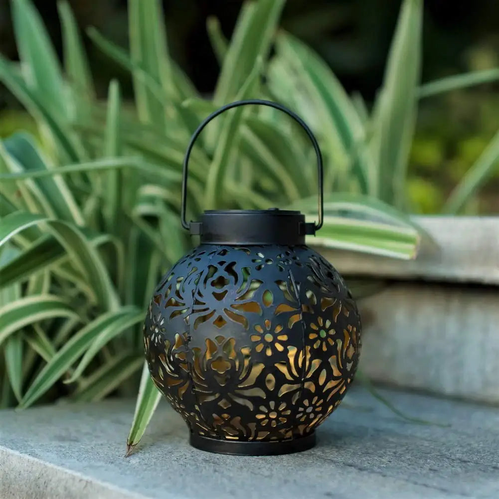 Solar Powered Hanging Garden Lantern with Iron Decor