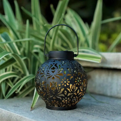 Solar Powered Hanging Garden Lantern with Iron Decor