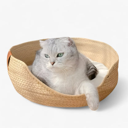 Natural Bamboo Pet Bed with Plush Cushion - Fesara