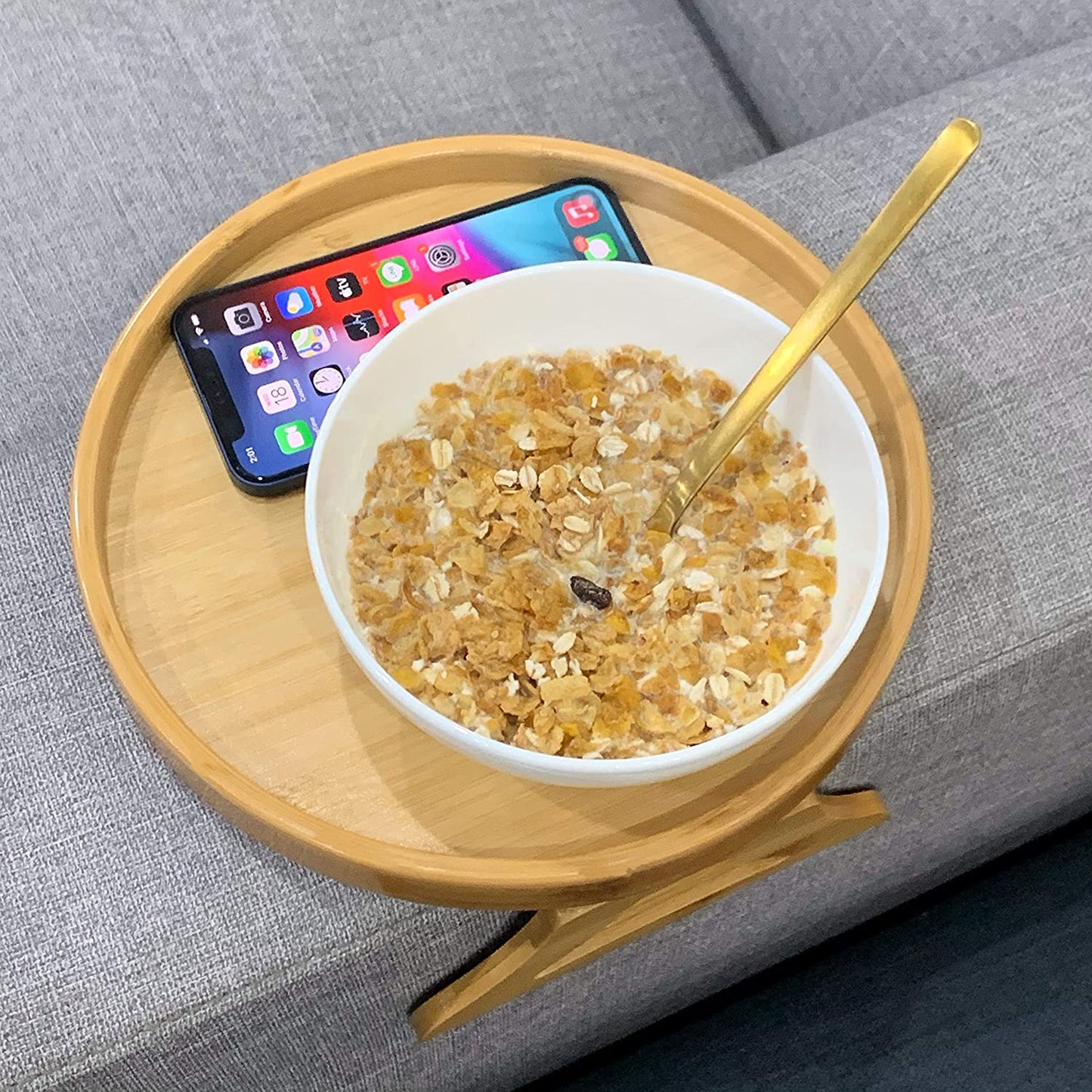Natural Bamboo Sofa Tray Table Clip On