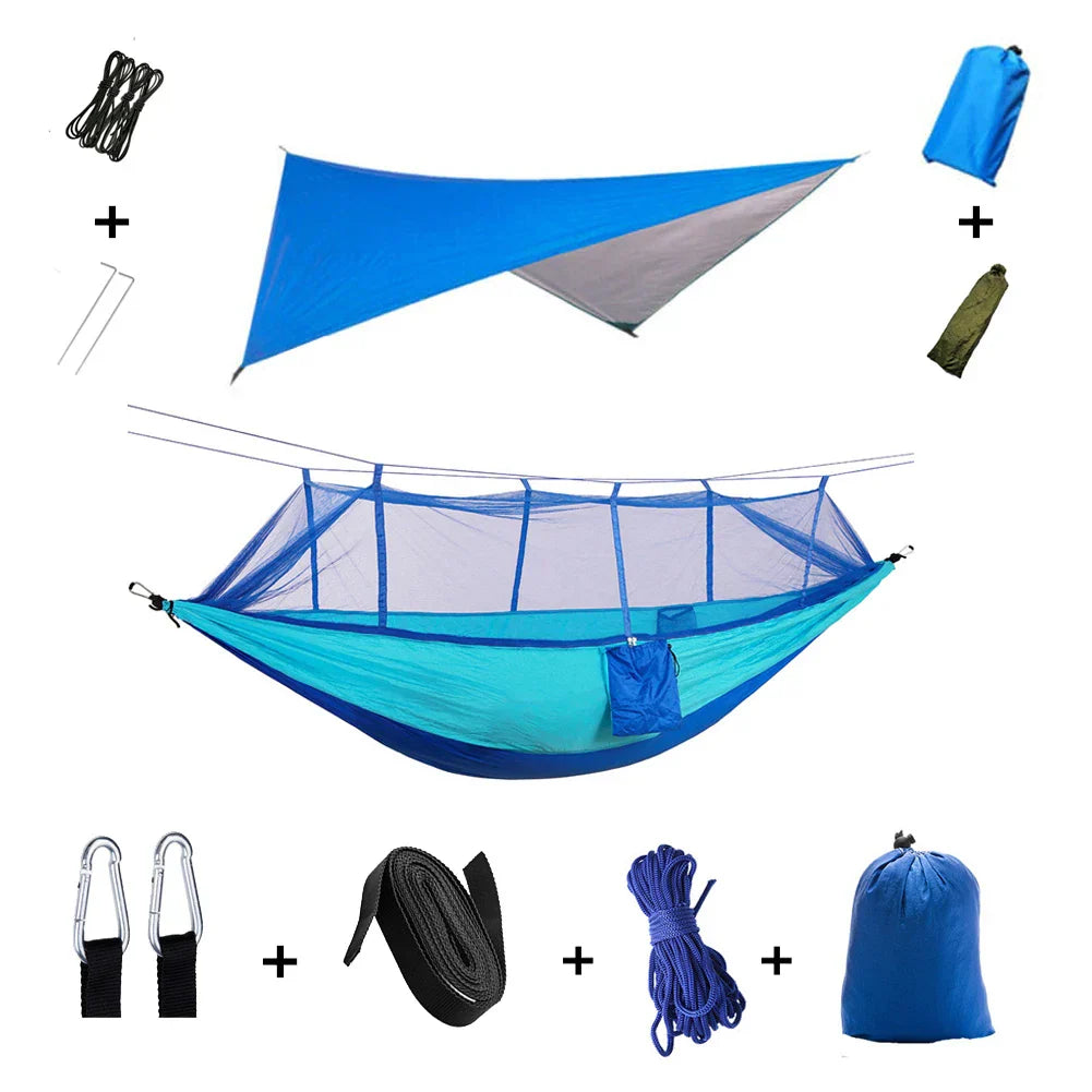 Lightweight Portable Camping Hammock with Bug Net & Rain Fly