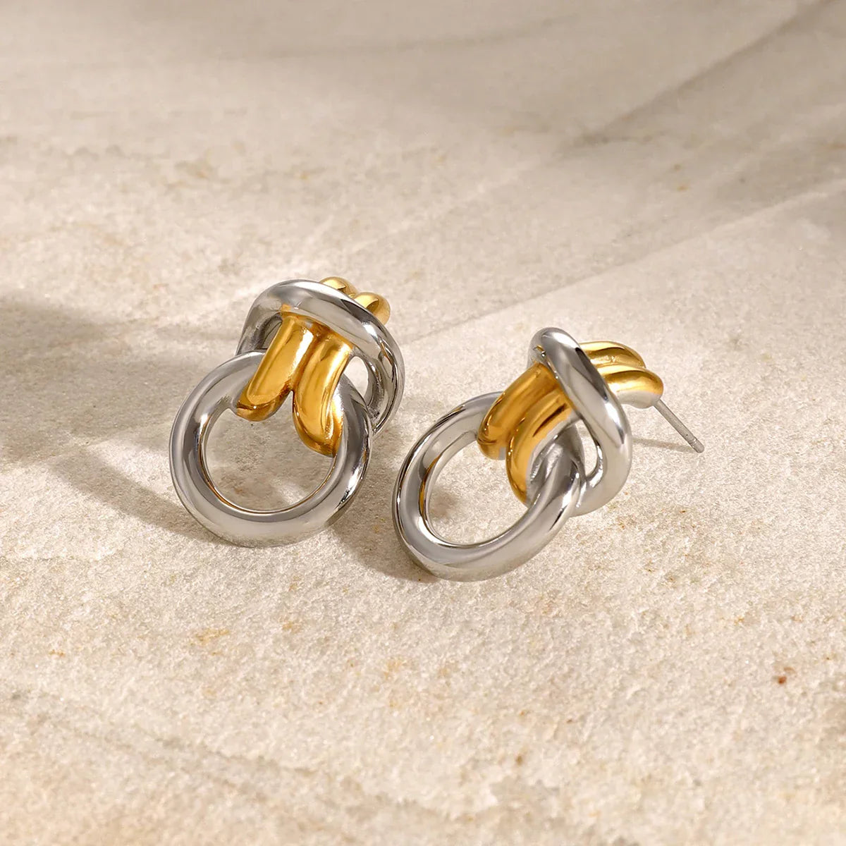 Dual Tone Knot Drop Earrings - Fesara