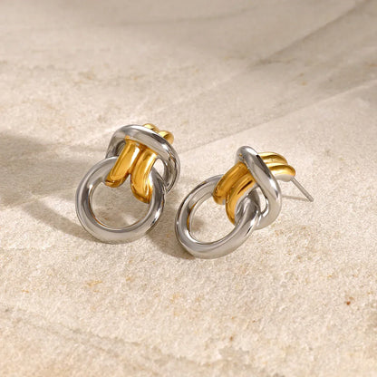 Dual Tone Knot Drop Earrings - Fesara