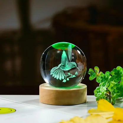 Colorful Crystal Bird Figurine with LED Light Base