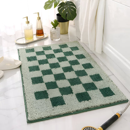 Soft Microfiber Bathroom Mat Black White Checkered