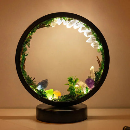 Stylish Night Lamp - Round Green Crystal Accent