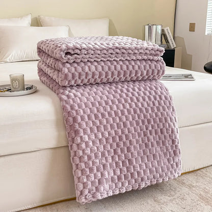 Plush Checked Velvet Blanket Soft Warm Throw