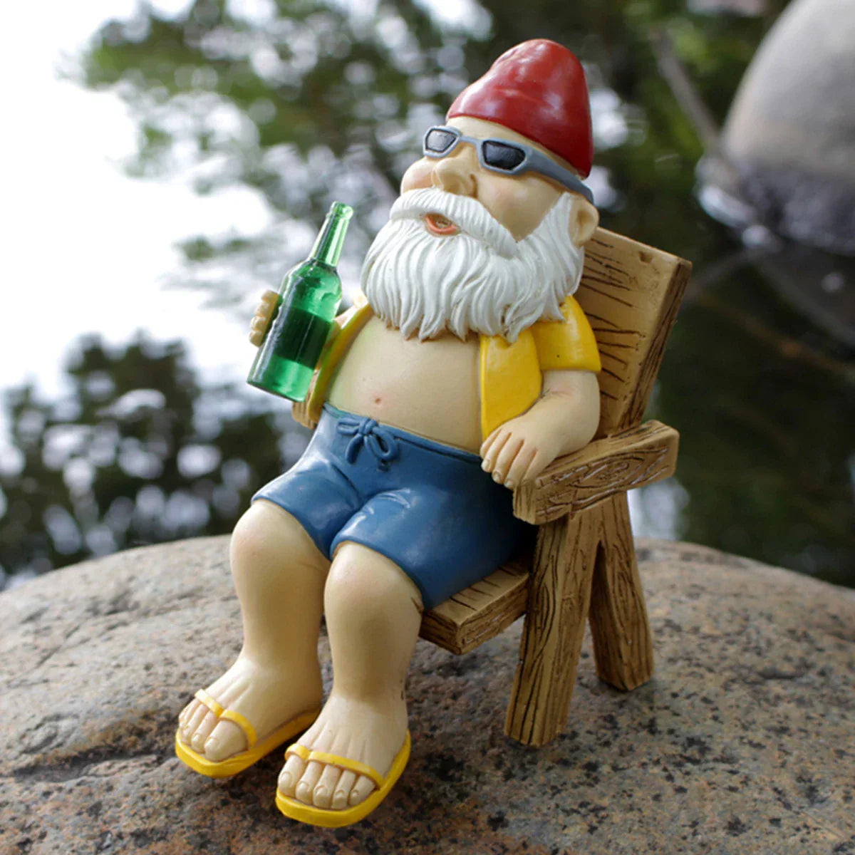 Funny Garden Gnome Statue with Chair Decor - Fesara
