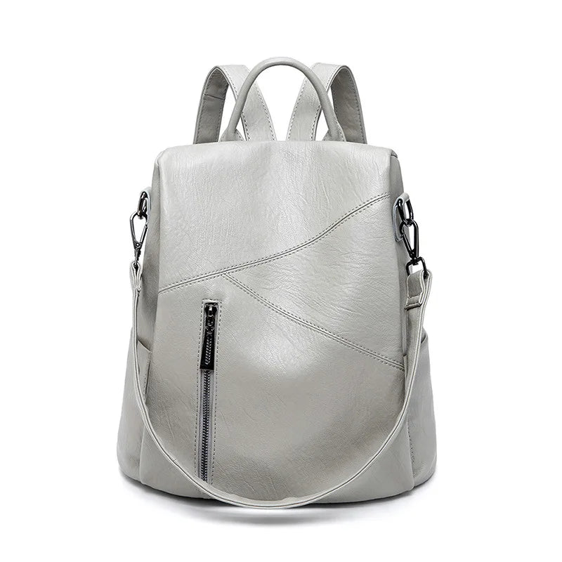 Stylish Women's Leather Rucksack - Secure Travel Bag