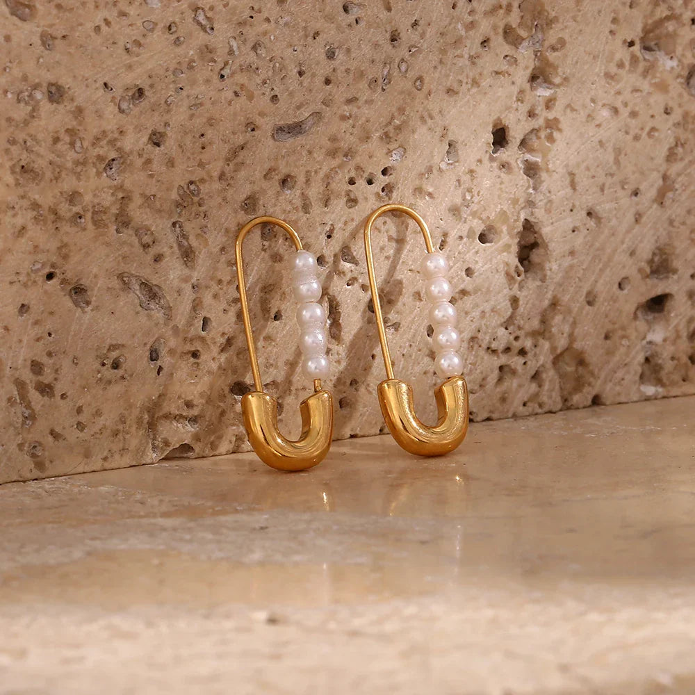 Luxurious Pearl Drop Safety Pin Earrings