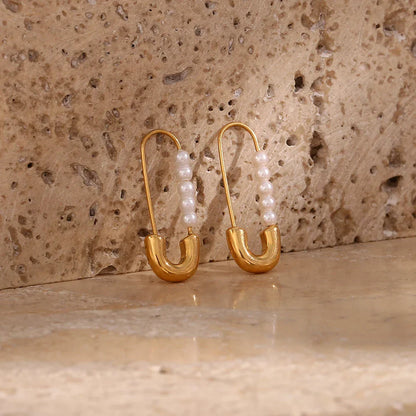 Luxurious Pearl Drop Safety Pin Earrings