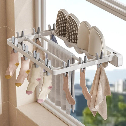 Compact Wall Mounted Folding Dryer Rack with Clips