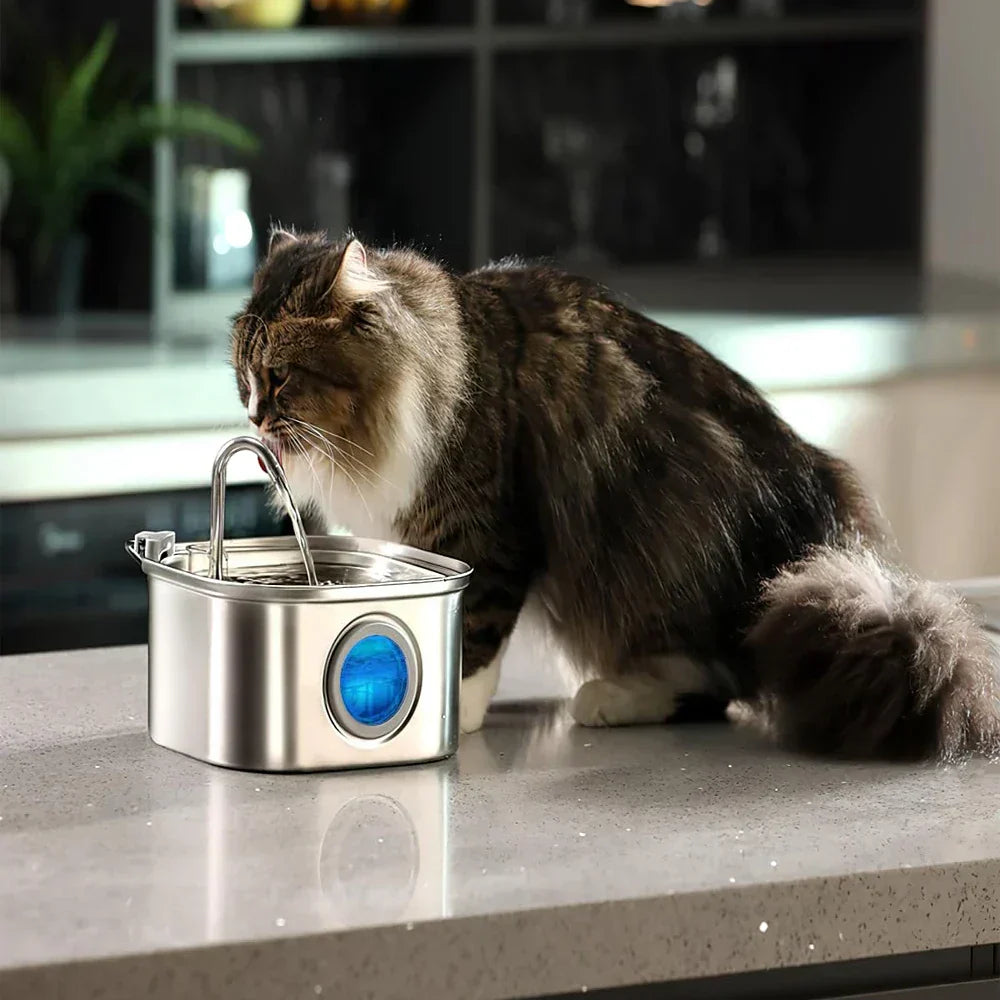 Pet Stainless Steel Water Fountain with Flowing Stream