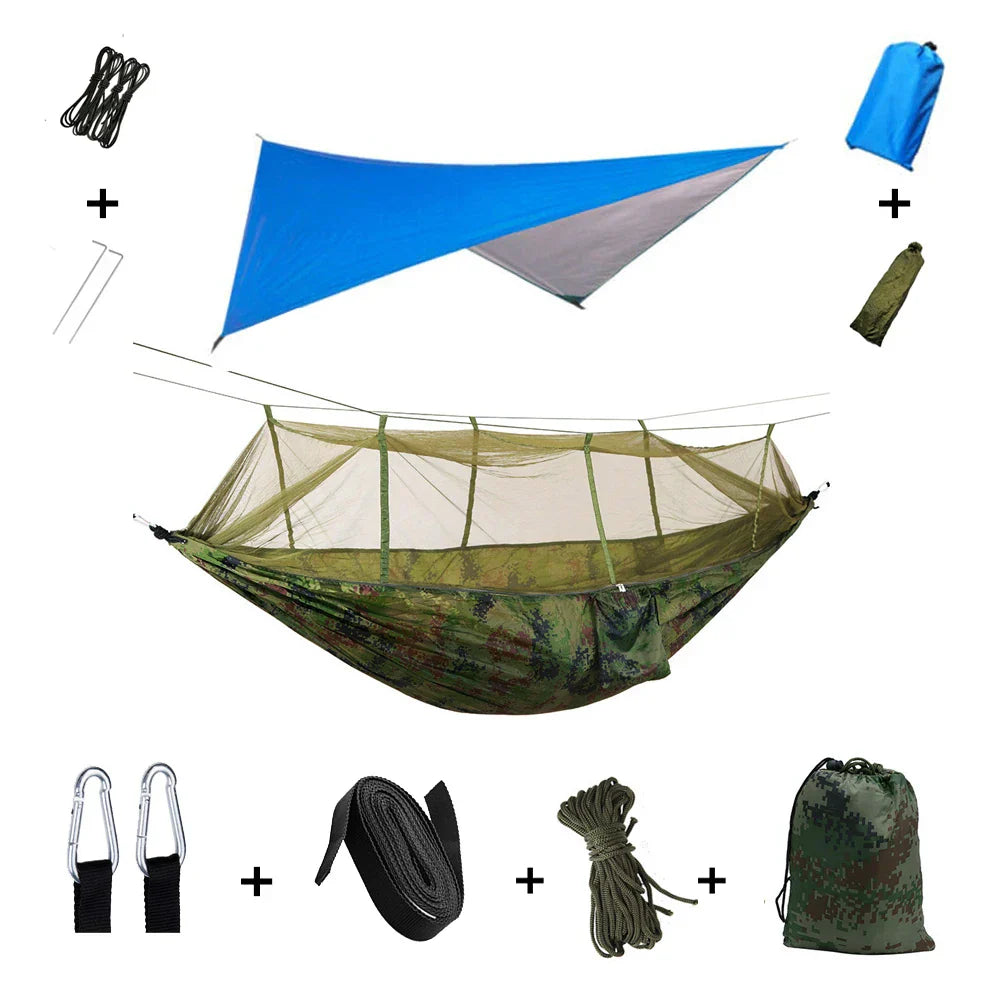 Lightweight Portable Camping Hammock with Bug Net & Rain Fly