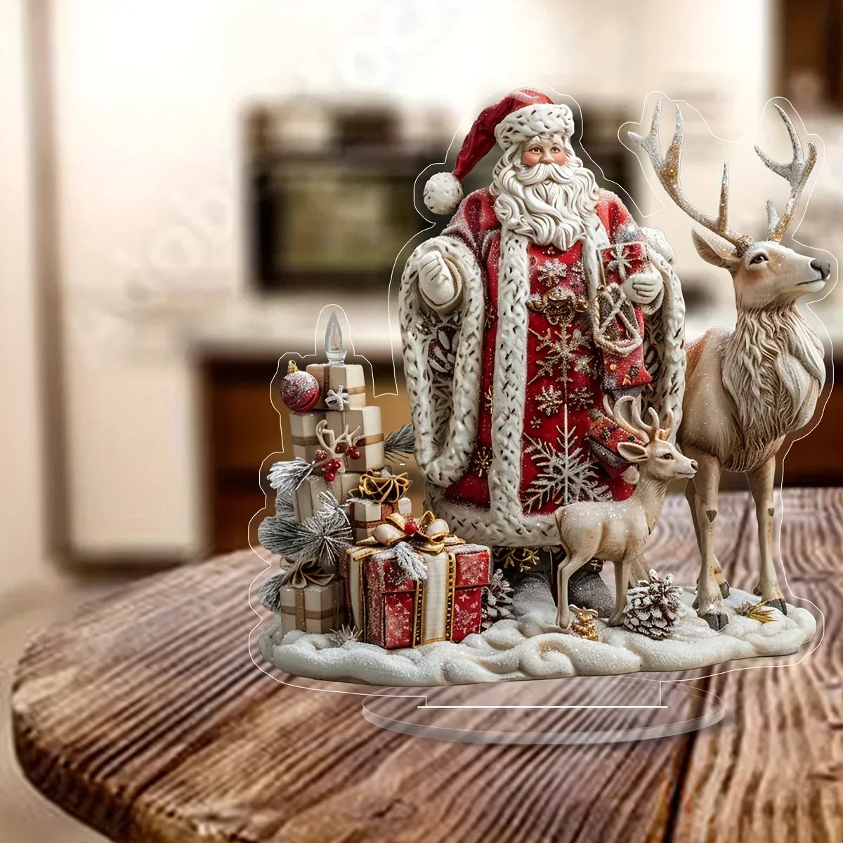 Santa Claus Reindeer Sleigh Acrylic Christmas Decoration