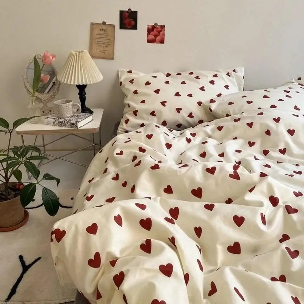Cute Heart Duvet Cover Set - Soft Floral Bedding - Fesara