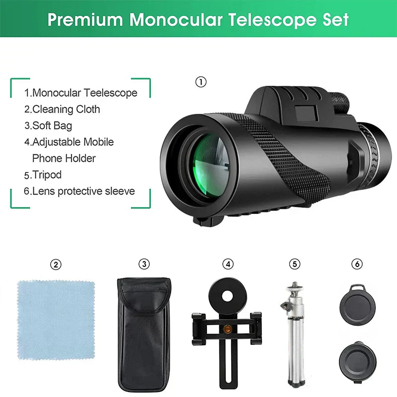 Compact 80x100 HD Zoom Outdoor Monocular Telescope