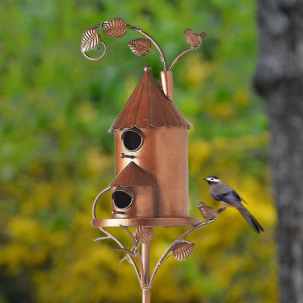 Elegant Metal Birdhouse with Pole for Garden Decoration – Durable and Weather-Resistant Bird House for Outdoor Spaces-4