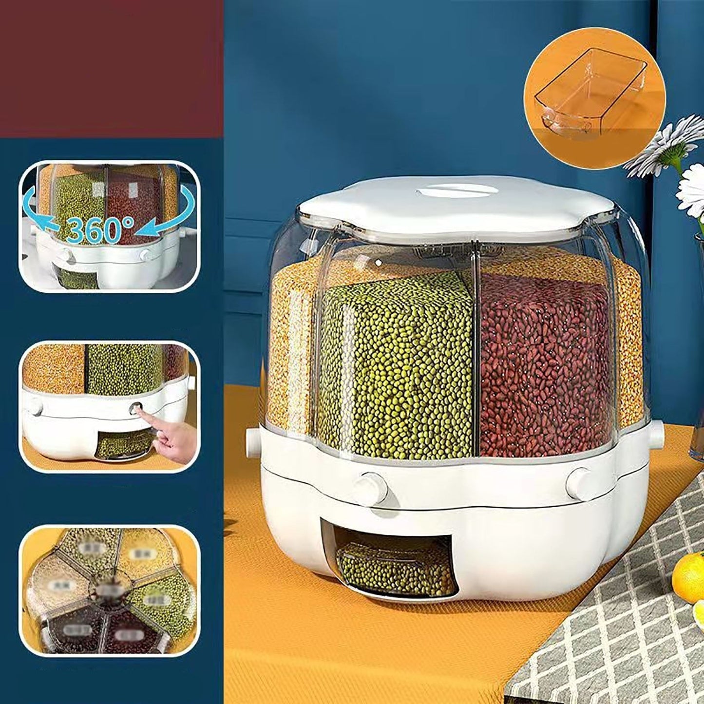 Easy 6-Grid Rotating Food Container Dispenser