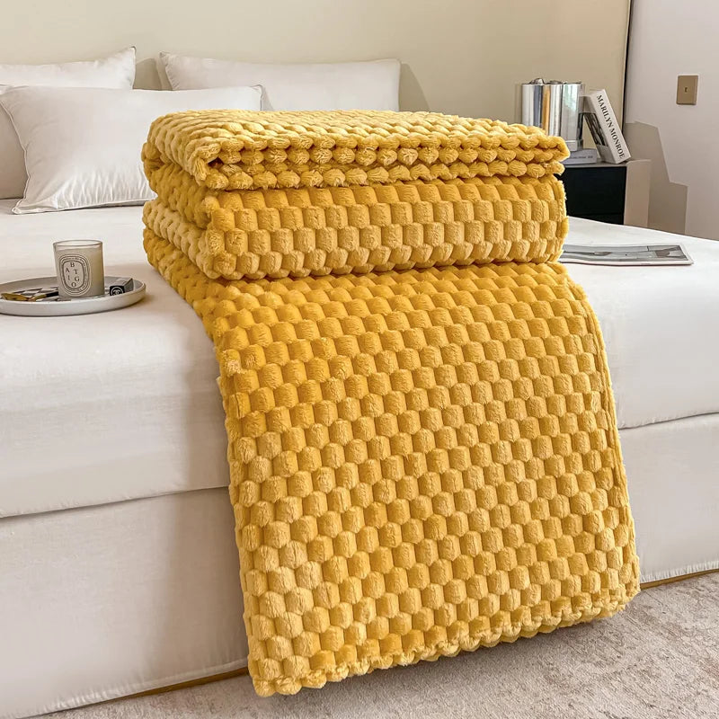 Plush Checked Velvet Blanket Soft Warm Throw