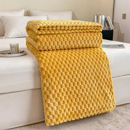 Plush Checked Velvet Blanket Soft Warm Throw