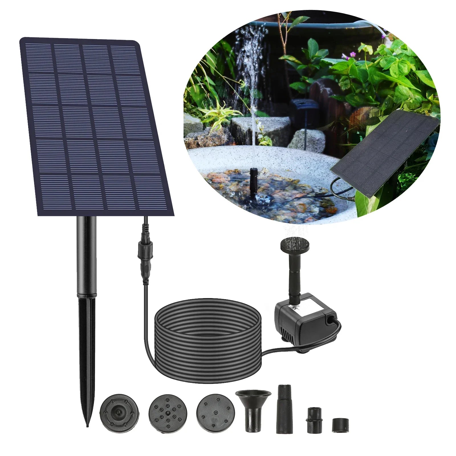 Solar Powered Garden Fountain Kit with 4 Spray Nozzles - Fesara