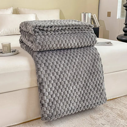 Plush Checked Velvet Blanket Soft Warm Throw