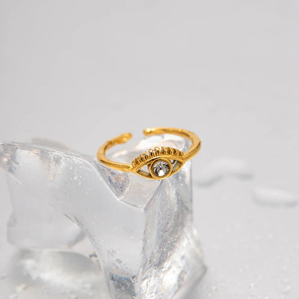 Luxury 18k Gold Diamond Evil Eye Adjustable Ring