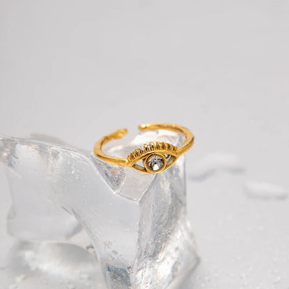 Luxury 18k Gold Diamond Evil Eye Adjustable Ring