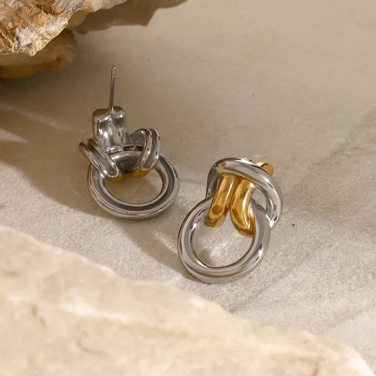 Dual Tone Knot Drop Earrings