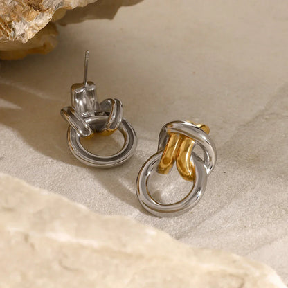 Dual Tone Knot Drop Earrings