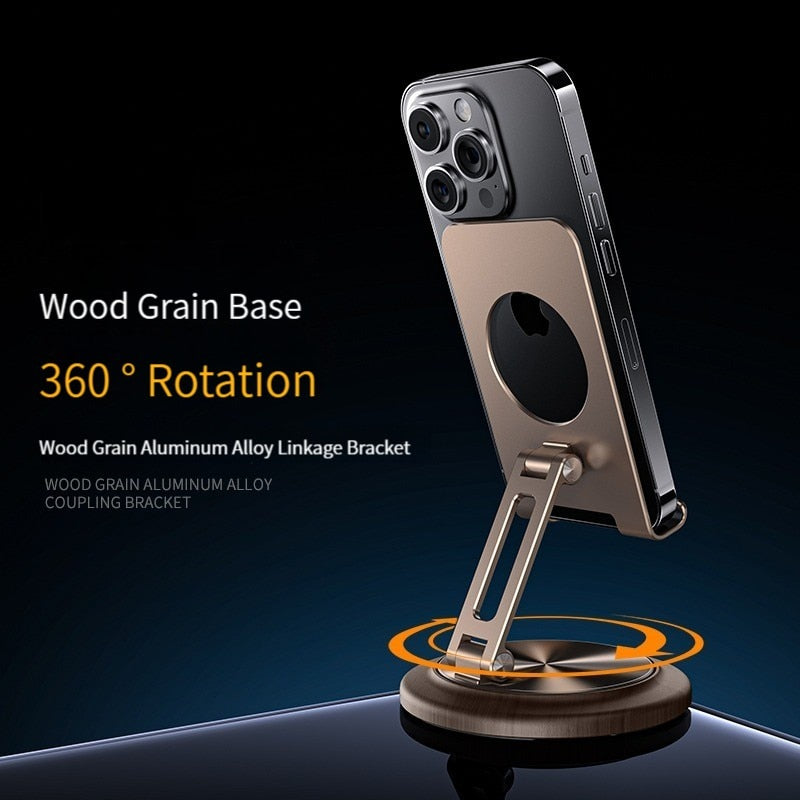 Adjustable Wooden Phone Stand with 360 Rotation