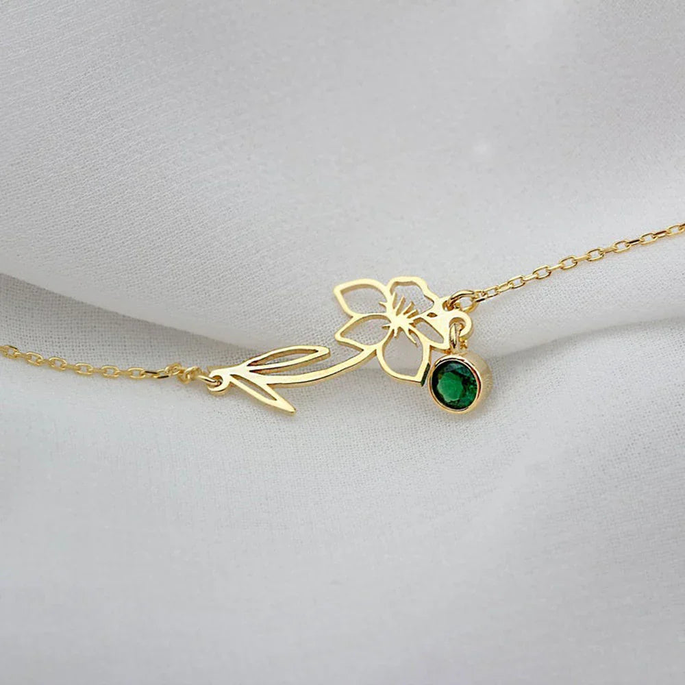 Delicate Birthstone and Flower Charm Bracelet