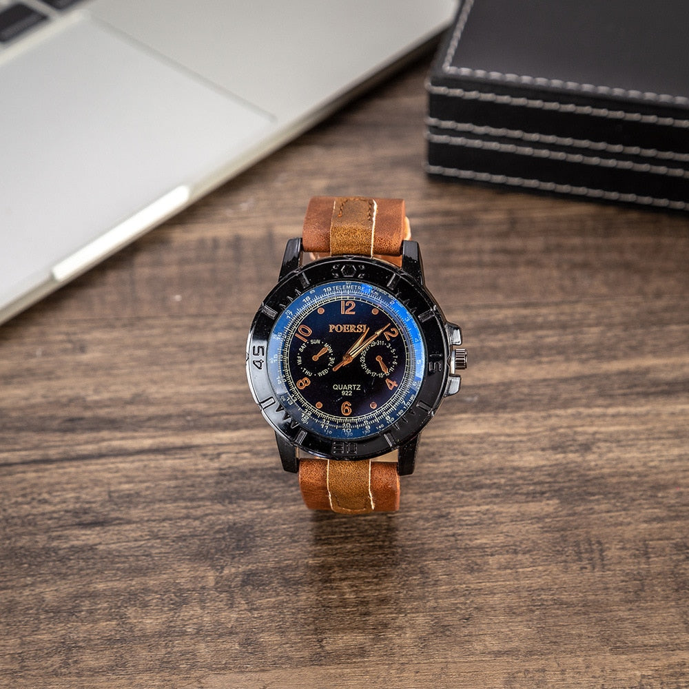 Stylish Men's Leather Watch Gift Box Set