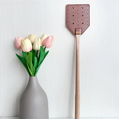 Premium Leather Fly Swatter with Wooden Handle