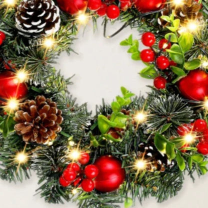 Fesara Christmas Wreath with LED Lights & Red Decorations