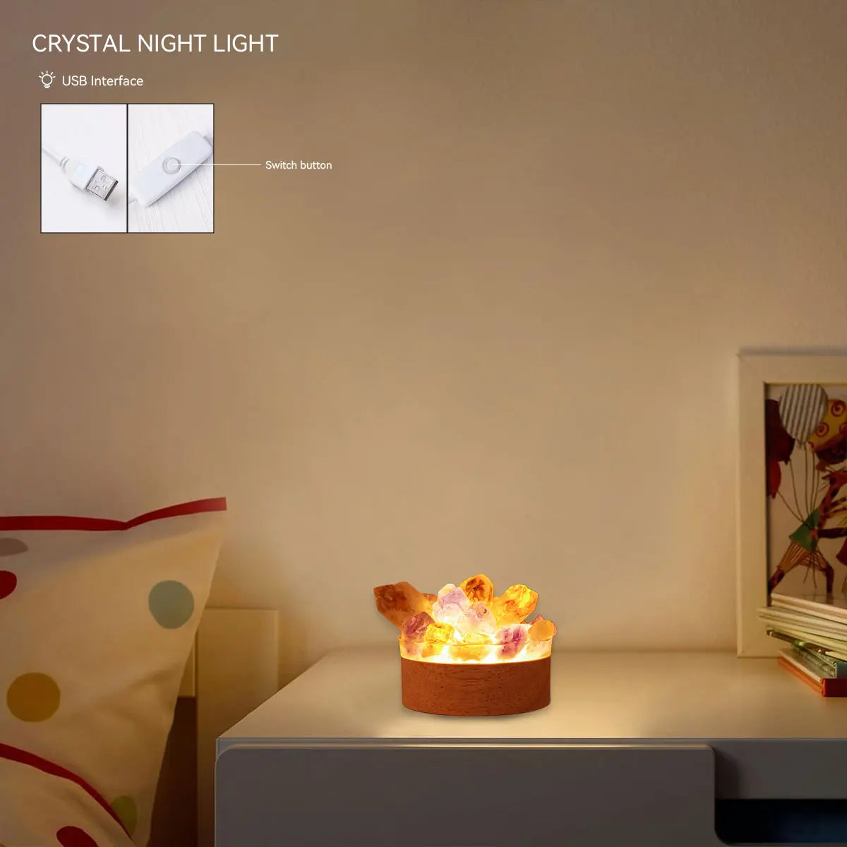 Natural Stone Crystal Table Lamp