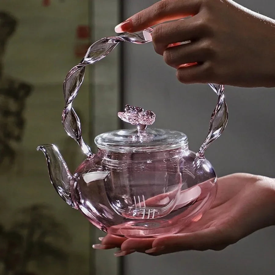 Delicate Flower Top Glass Loose Leaf Teapot - Fesara
