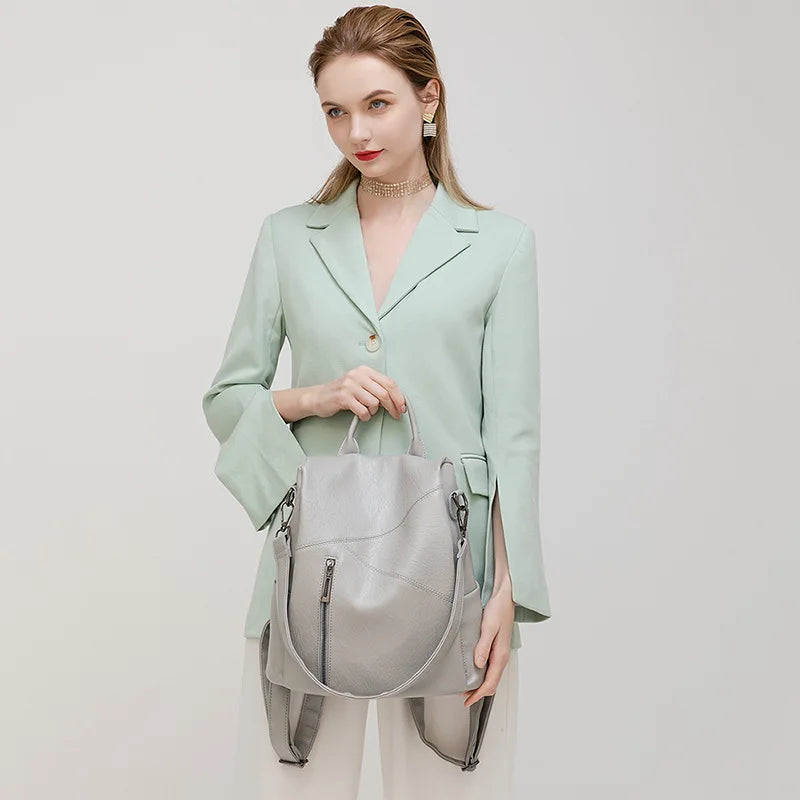 Stylish Women's Leather Rucksack - Secure Travel Bag