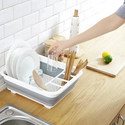 Compact Foldable Kitchen Dish Rack with Drain Tray