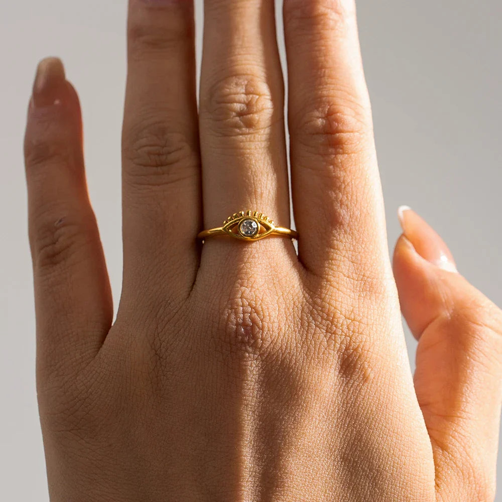 Luxury 18k Gold Diamond Evil Eye Adjustable Ring - Fesara