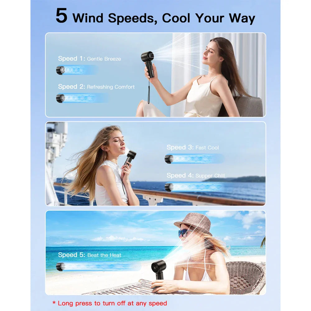 Portable Mini Handheld Fan with LED Screen & 5 Speeds