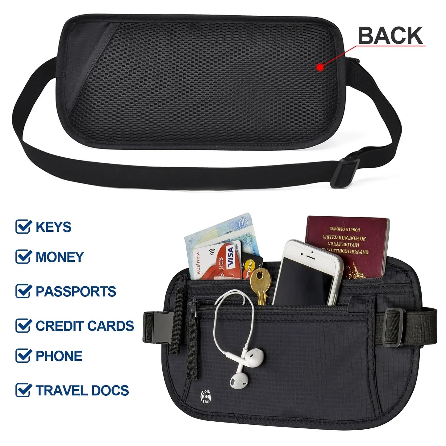 Secure Travel Waist Pouch with RFID Blocking Pocket