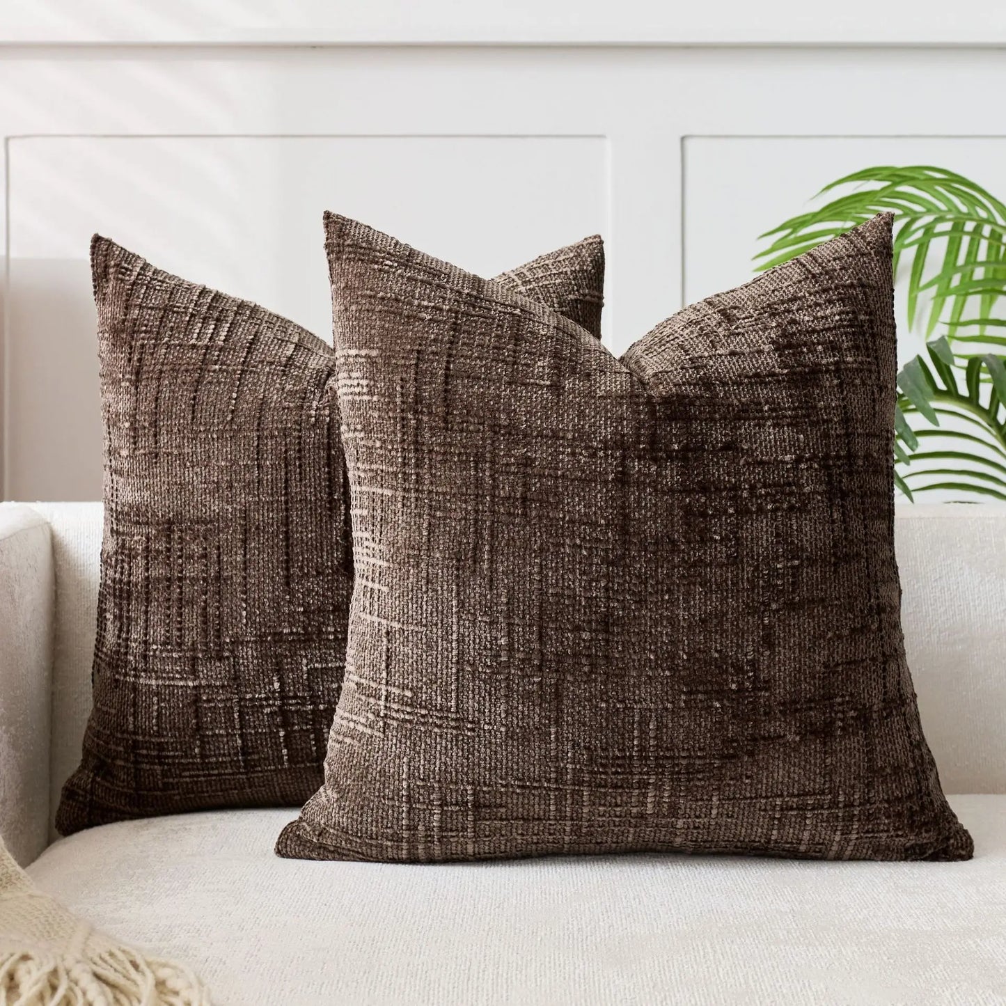 Soft Chenille Cushion with Natural Bamboo Pattern